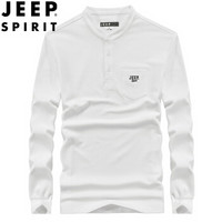 吉普 JEEP POLO衫男2019秋季新款长袖T恤中青年立领t恤男士商务休闲衣服 FSMS1325 白色 XL