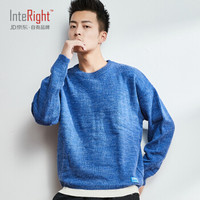 INTERIGHT 毛衣男秋冬新款圆领套头针织衫舒适保暖打底衫韩版潮流提花线衣外套 1828 彩兰 3XL