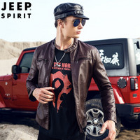 吉普 JEEP 秋冬季新款夹克男 立领休闲PU皮衣 青年春秋短外套 HA968  枣红 2XL