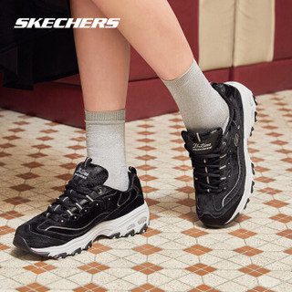 斯凯奇（Skechers）D'lites时尚休闲老爹鞋 潮流丝绒厚底熊猫款 11917 黑色/白色/BKW 38