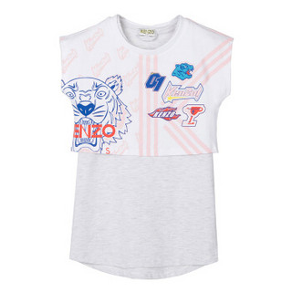 KENZO KIDS 高田贤三 奢侈品童装 女童白色灰色拼接混纺虎头连衣裙 KN30028 23 6A/6岁/116cm