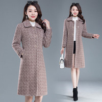 沫欣 毛呢大衣女2019冬季新品女装毛呢外套加厚修身显瘦中长款羊羔绒流行呢子大衣外套 KKWH3125 棕色 M