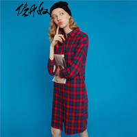 佐丹奴（Giordano） 连衣裙 格子衬衫裙子女法兰绒棉质连衣裙显瘦气质中长款13469810  04红/蓝色 中码