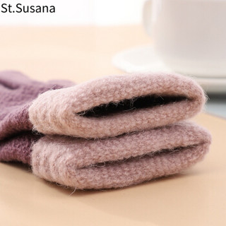 圣苏萨娜手套女冬保暖韩版可爱学生户外骑行开车触屏毛线手套SSN7015 紫色