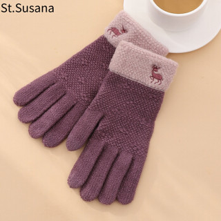 圣苏萨娜手套女冬保暖韩版可爱学生户外骑行开车触屏毛线手套SSN7015 紫色
