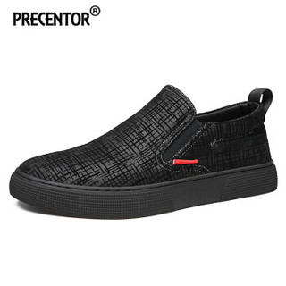 普若森（Precentor）男士休闲鞋日常百搭帆布鞋男软底套脚舒适懒人板鞋1982 黑色 42