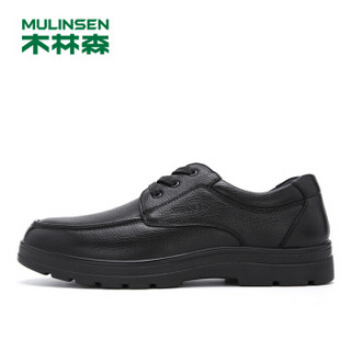 木林森（MULINSEN）男鞋时尚牛皮加绒保暖系带休闲鞋男士商务皮鞋 黑色 43码 SA97143