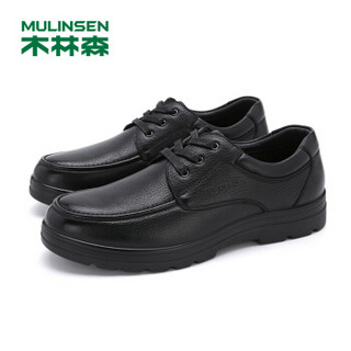 木林森（MULINSEN）男鞋时尚牛皮加绒保暖系带休闲鞋男士商务皮鞋 黑色 43码 SA97143
