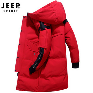 吉普 JEEP 羽绒服2019冬季新款时尚保暖韩版中长款连帽羽绒外套 D1910 红色 XL