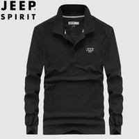 吉普 JEEP 长袖POLO衫男 2019秋季新款休闲大码翻领长袖T恤男FSMS1327 黑色 2XL