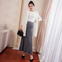 薇图（vitto）女装 2019秋冬新款宽松百褶裙中长款孕妇裙托腹针织半身裙QDmw0110VT 灰色 XXL