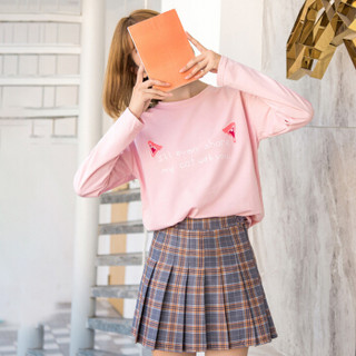俞兆林 2020新款韩版百搭打底衫女宽松卡通字母印花长袖T恤 YWTC191243 粉色 M