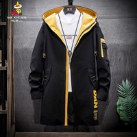 稻草人(MEXICAN)风衣男 时尚连帽夹克衫防风简约男士中长款外套 黑色 L