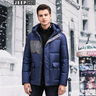 吉普(JEEP)羽绒服男2019冬季新品连帽上衣男士户外休闲保暖白鸭绒厚款外套X-8803 蓝色 L