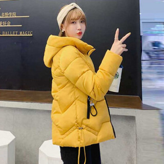 MAX WAY 女装 2019冬季短款连帽学院风加厚大码棉服QDmw0820 黄色 M
