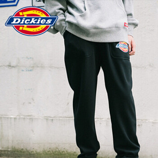 Dickies19秋冬新品 抓绒棉面料左腿logo印花卫裤 男式罗纹脚口长裤 卫裤男DK007020 黑色 XL