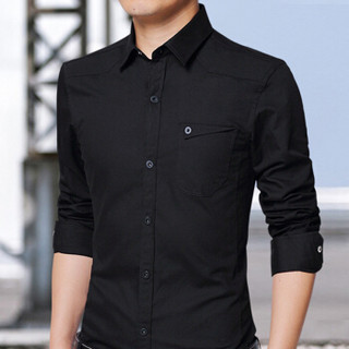 猫人（MiiOW）长袖衬衫 男士商务休闲潮流纯色百搭长袖衬衣A180-8006黑色4XL