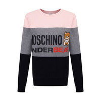 MOSCHINO UNDERWEAR 莫斯奇诺 女士粉灰黑拼色小熊系列棉质圆领套头卫衣 Z A1730 9001 1181 S码