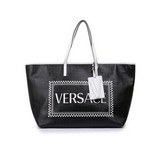 VERSACE 范思哲 奢侈品 19秋冬新款 女士黑色皮革复古风LOGO托特包 DBFG989L DTLSV DNWT