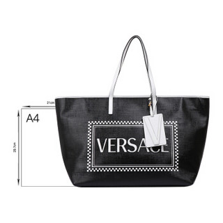 VERSACE 范思哲 奢侈品 19秋冬新款 女士黑色皮革复古风LOGO托特包 DBFG989L DTLSV DNWT