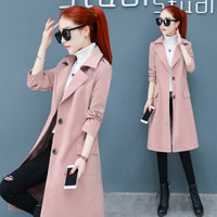 沫欣 风衣女2019冬季新品女装中长款小个子纯色韩版气质修身加厚收腰显瘦大衣外套 HZDF777-7718 粉色 3XL