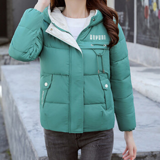 米兰茵（MILANYIN）女装2019冬季新款韩版修身女短款棉服连帽简约外套学生棉衣 NYml362 绿色 M