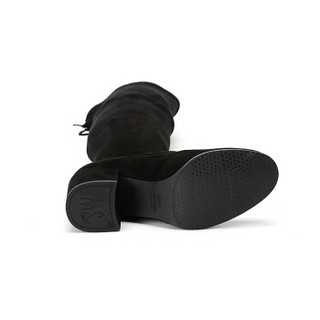 STUART WEITZMAN 斯图尔特·韦茨曼 SW女鞋 黑色绒面皮革过膝长靴 TIELAND BLACK SUEDE 38.5码