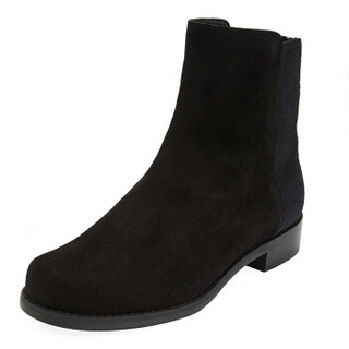 STUART WEITZMAN 斯图尔特·韦茨曼 女士黑色绒面牛皮平底短靴 EASYON BLACK SUE/SUE ELASTIC 35.5