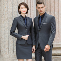 特洛曼高端西服套装男士职业修身结婚礼服男女同款职业装西装女套装时尚工装工作服 M