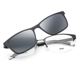 JEEP吉普眼镜架半框磁铁套镜偏光夹片眼镜框钛男近视太阳镜 JEEPT7035 框+1.74镜片(建议300-1000度)