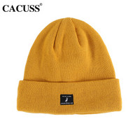 CACUSS Z0400纯棉毛线帽男冬天加厚加绒针织帽女户外骑行保暖帽子 黄色