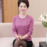 莉夏乐 针织衫女显瘦妈妈装冬季2019新款女装加厚毛衣中年宽松长袖针织打底衫 HCBSXQ804 粉紫色 XL