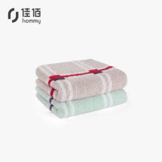 佳佰 毛巾纯棉色织柔软吸水英格兰风情方巾2条装 浅绿/浅紫34cm*34cm/60克/条