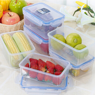 茶花 保鲜盒塑料饭盒长方形微波便当水果盒 650ML+920ML+1100ML 三件套 青柠绿