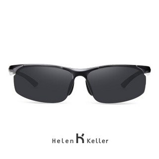 海伦凯勒眼镜男款铝镁合金太阳镜偏光运动开车驾驶墨镜 H8870N35 黑框黑灰片