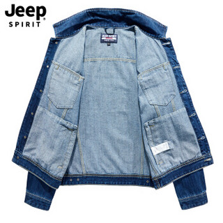 吉普JEEP 夹克男2019秋季新品牛仔休闲长袖中青年外套翻领简约潮流男装上衣 XYL3003 蓝色 3XL