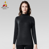 稻草人羊毛保暖上衣女秋冬加绒加厚半高领单件保暖内衣冬季贴身打底衫 EH754W9 雅黑 M