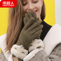 南极人手套女冬天学生可爱韩版触屏保暖麂皮绒加绒加厚骑车女士手套N2E8X88782 军绿色