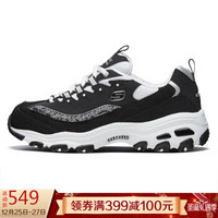 斯凯奇（Skechers）D'lites复古格纹花边厚底熊猫鞋 13090 黑色/白色/BKW 38