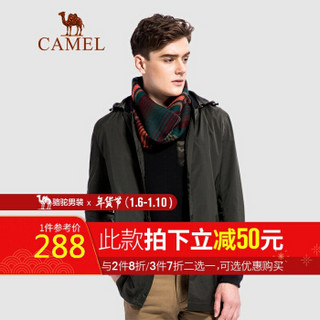 骆驼（CAMEL）男装 宽松可脱卸帽拉链纯色男青年长袖风衣 D7G120370 军绿L