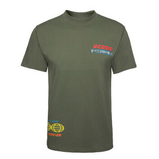 GCDS  男士军绿色棉质后背印花图案T恤 SS19M020055 18 L