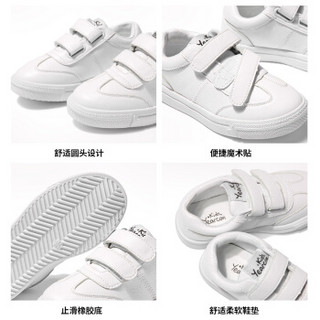 意尔康女童鞋新品儿童小白鞋休闲板鞋魔术贴男童运动鞋ECZ9535913-3W 白色 32