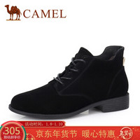 骆驼（CAMEL） 女士 舒适质感羊猄圆头系带短靴 A94099602 黑色 38