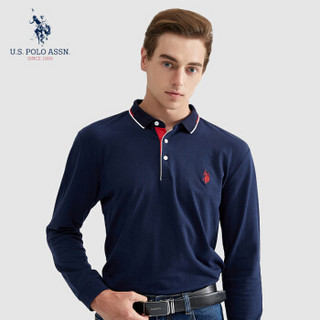 U.S. POLO ASSN.长袖POLO衫男2019秋季新款纯棉t恤男士翻领休闲宽松衣服男体恤 6193105072 藏青 XL(52)