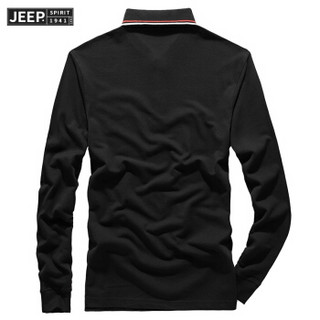 吉普JEEP 长袖T恤男POLO衫2019秋季新品翻领纯色棉质男士男装上衣RSC96033 黑色 3XL