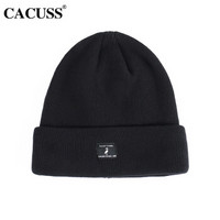 CACUSS Z0400纯棉毛线帽男冬天加厚加绒针织帽女户外骑行保暖帽子 黑色