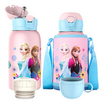 迪士尼（Disney）儿童保温杯带吸管男女学生水杯子不锈钢水壶一杯双盖550ml粉色冰雪