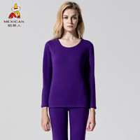 稻草人保暖内衣女加厚加绒冬季情侣秋衣秋裤女士棉毛衫套装AH852W9 紫色-女 L