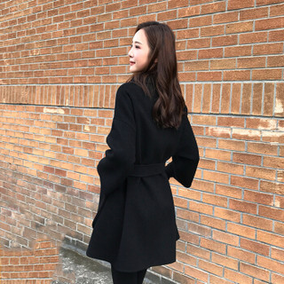 莉夏乐 2019新品韩版女装毛呢大衣女冬季黑色呢子大衣女赫本风小个子毛呢外套 XDD20 黑色 XL