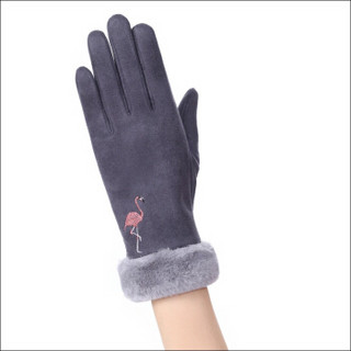 GLO-STORY 手套女 保暖触屏手套冬季防风加绒 可爱卡通女士毛线手套WST844160 灰色